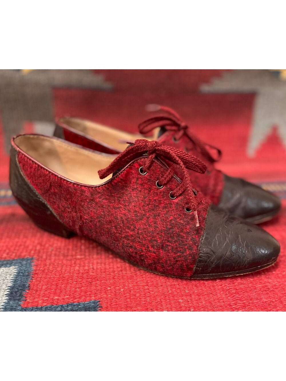 Vintage Made in Italy 2-tone 1940s Style Leather Faux Pony hair Shoes sz 7.5 -8